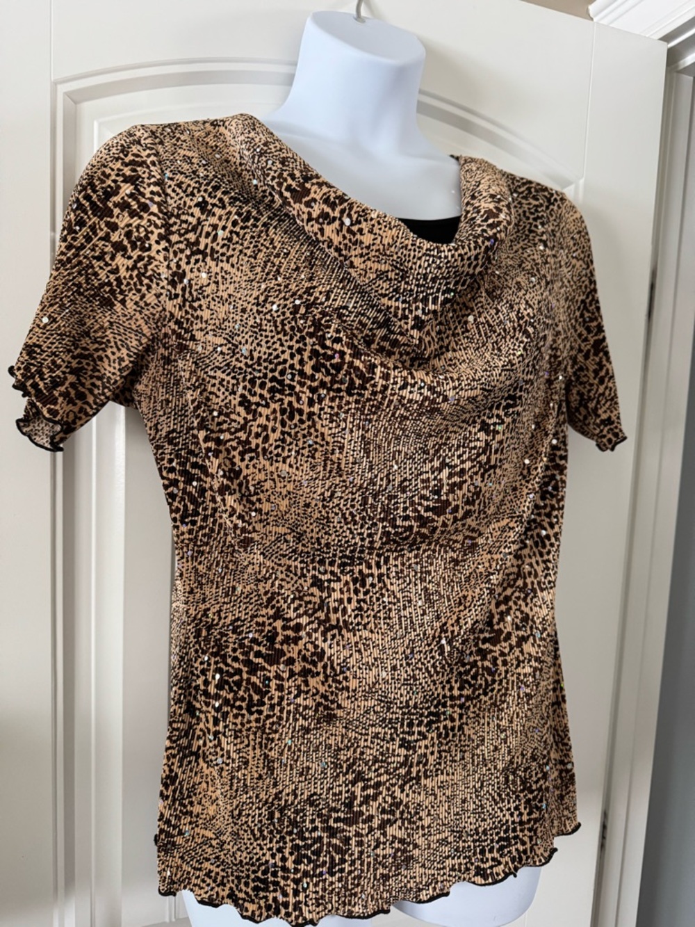 Dress Barn Brown and Black Animal Print Cowl Neck Top
